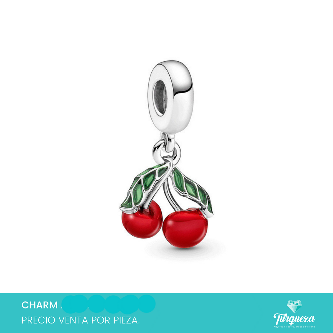 Dije Charm Cerezas Tipo Pand Plateado