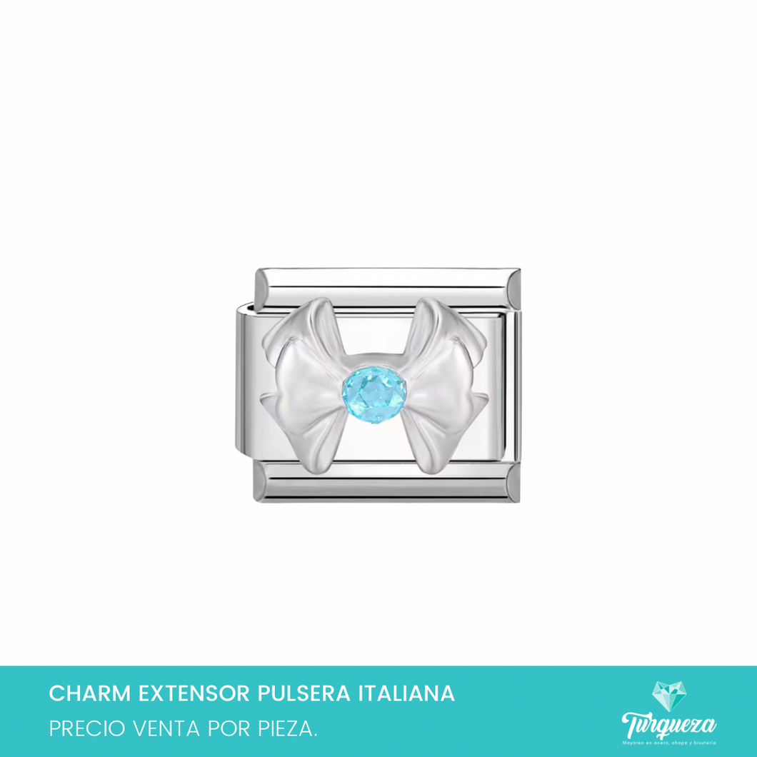 Dije Charm Moño para Pulsera Tipo Italiana Plateado Acero Inoxidable