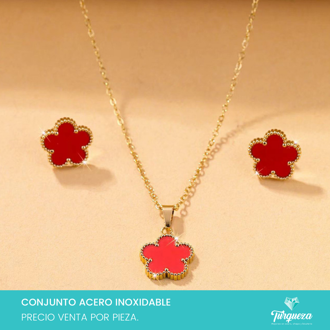 Conjunto Flor Dorado Acero Inoxidable