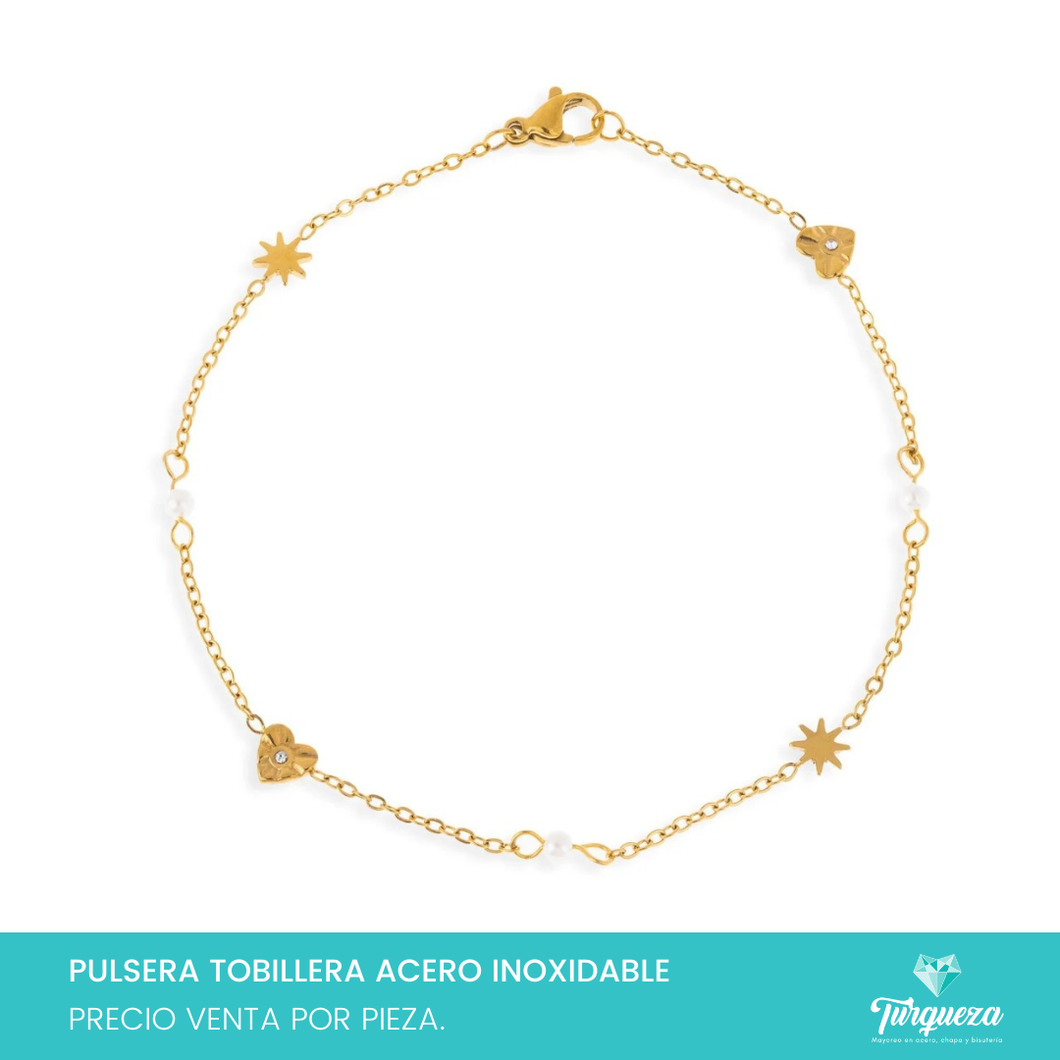 Pulsera Tobillera Estrellas Dorado Acero Inoxidable