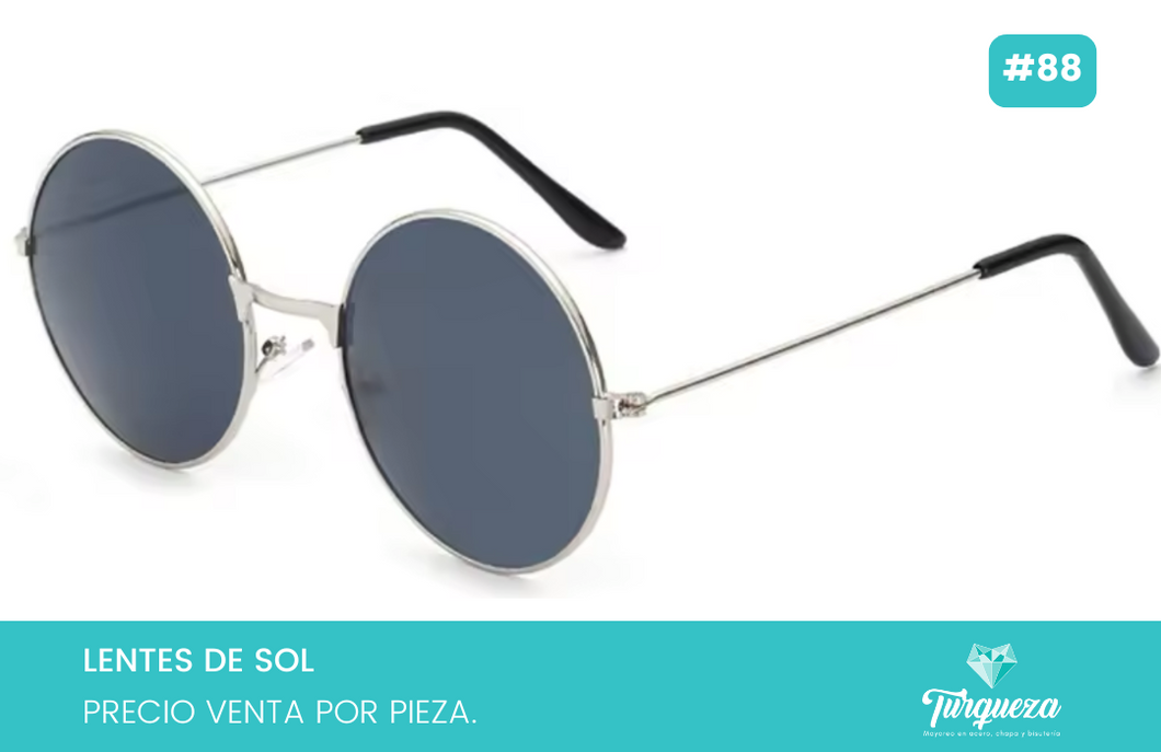 Lentes de Sol Redondos Negros Plateado #88