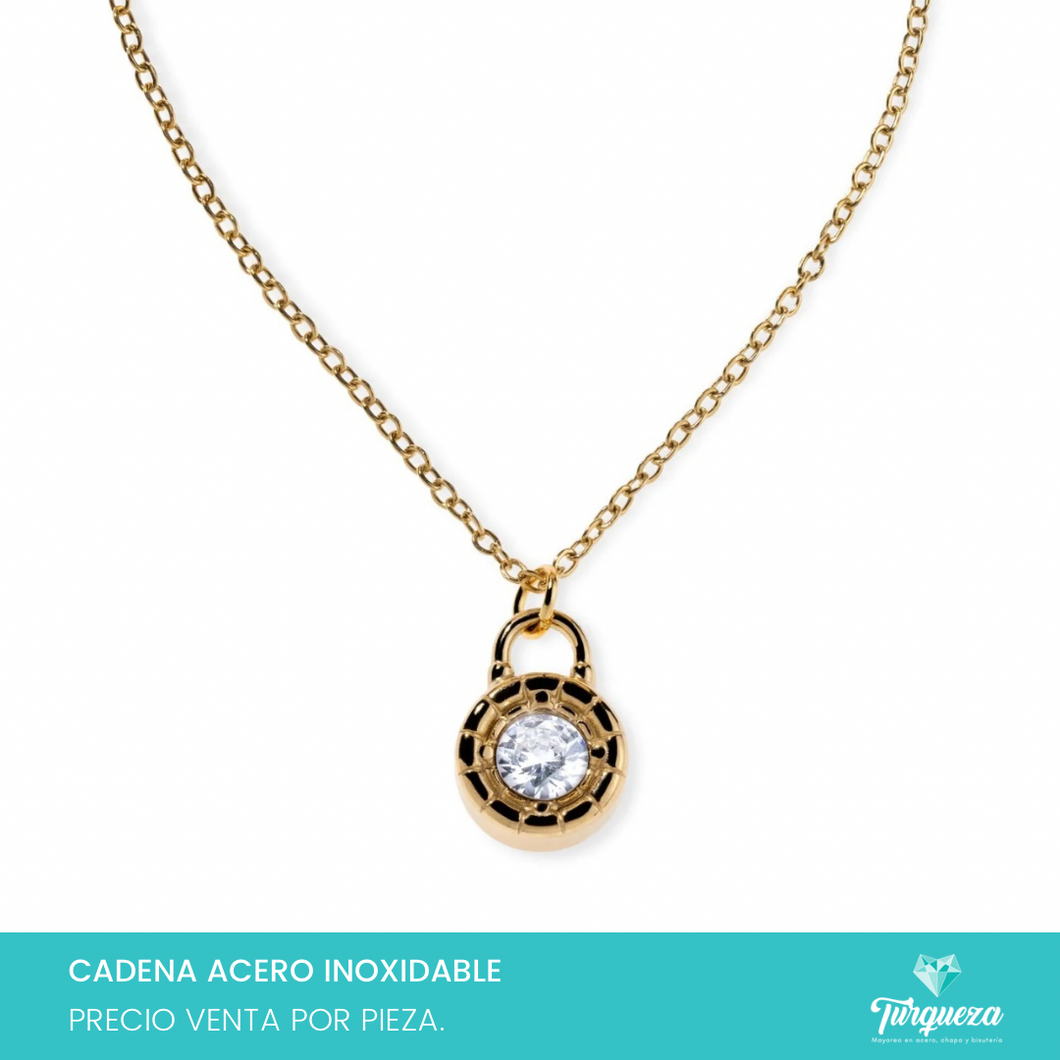 Collar Candado Dorado Acero Inoxidable