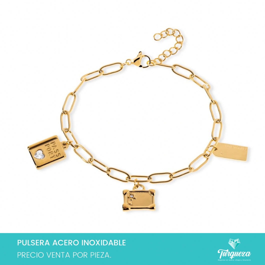 Pulsera Viajes Dorado Acero Inoxidable