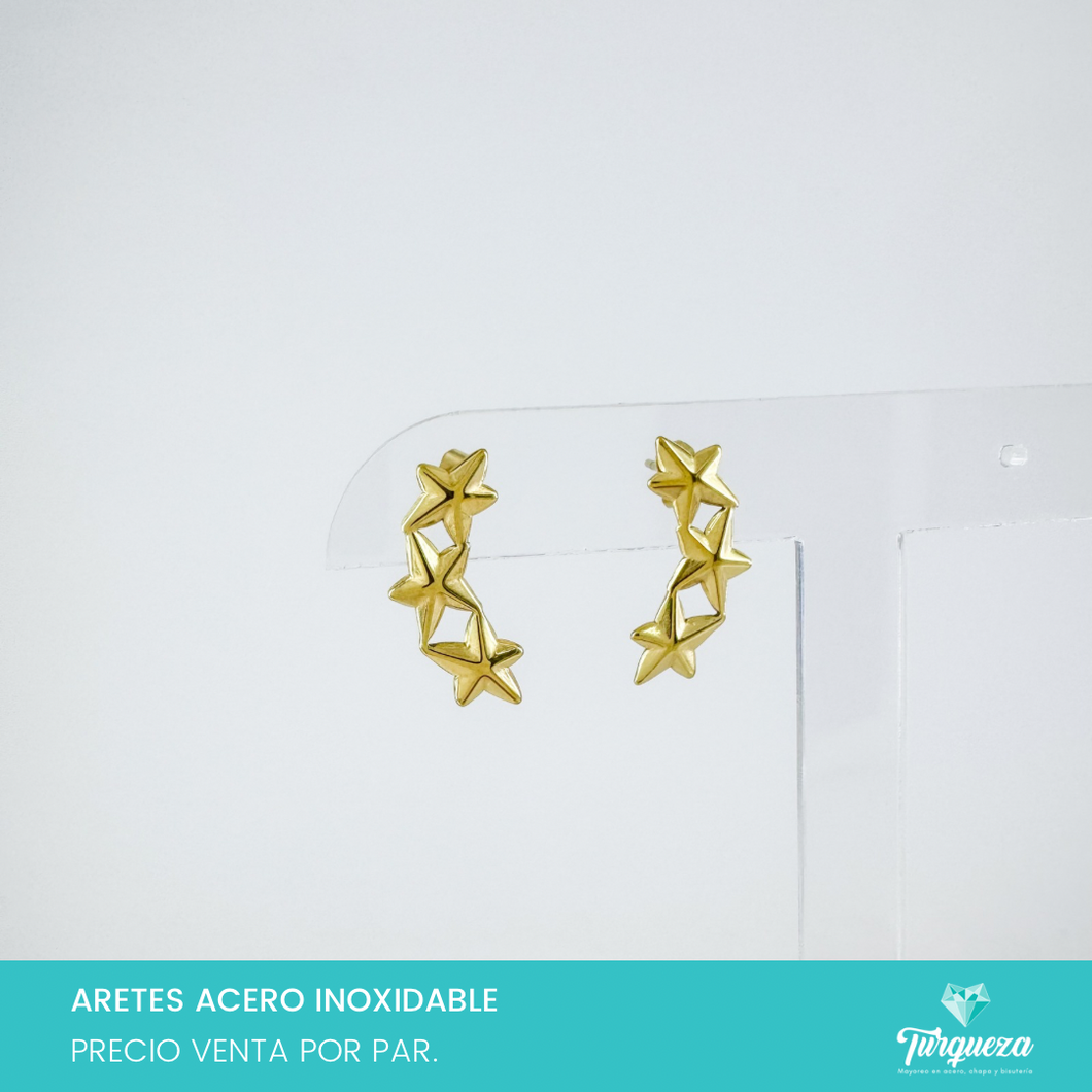 Arete Estrellas Dorado Acero Inoxidable