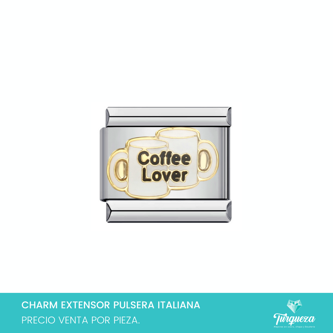 Dije Charm Coffe Lover para Pulsera Tipo Italiana Plateado Acero Inoxidable