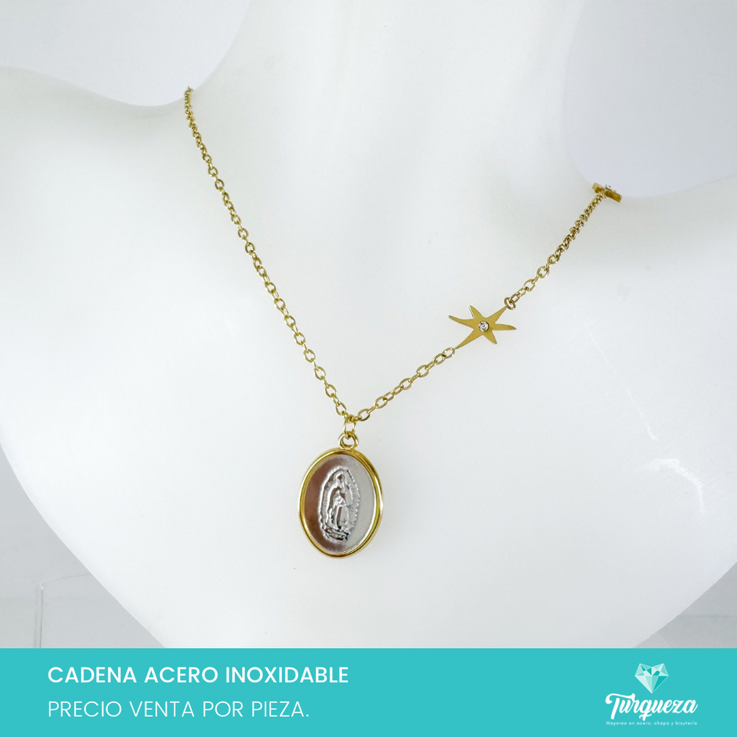Collar Virgen Estrella con Zirconia Dorado Acero Inoxidable