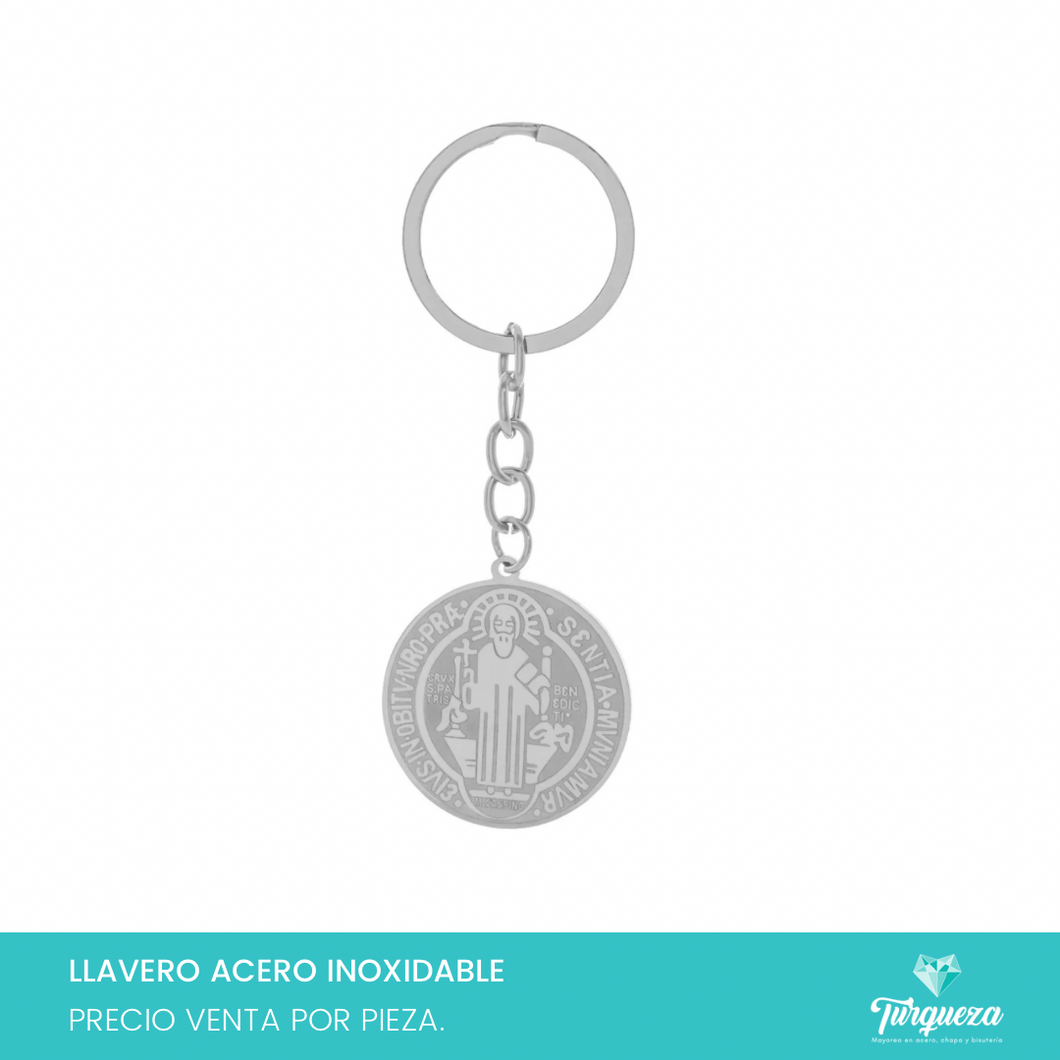 Llavero San Benito Plateado Acero Inoxidable