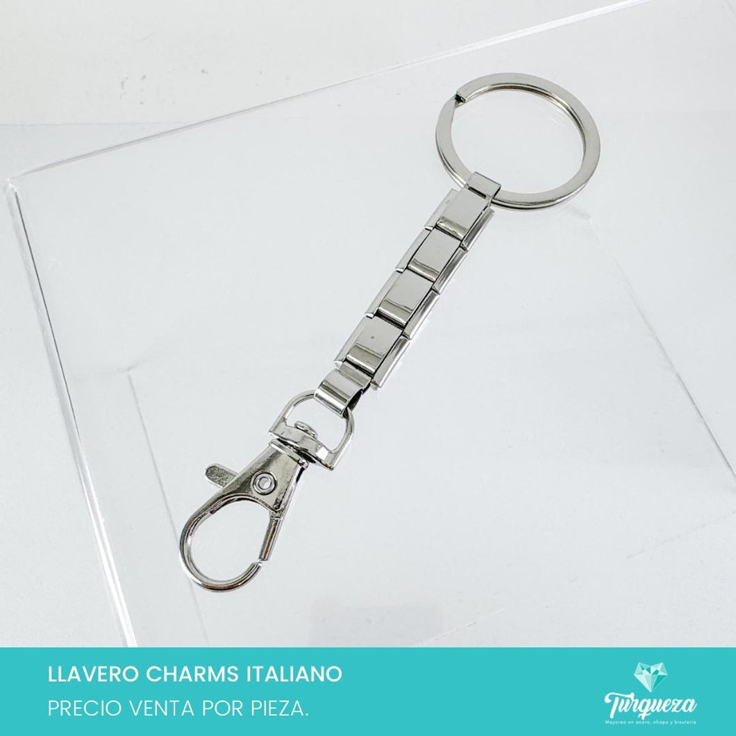 Llavero Tipo Charm Italiano Plateado Acero Inoxidable