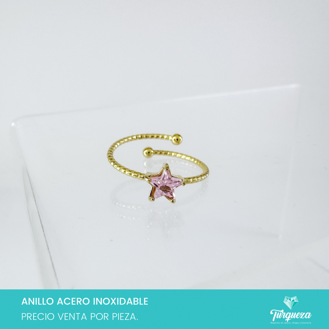 Anillo Estrella Rosa Dorado Acero Inoxidable