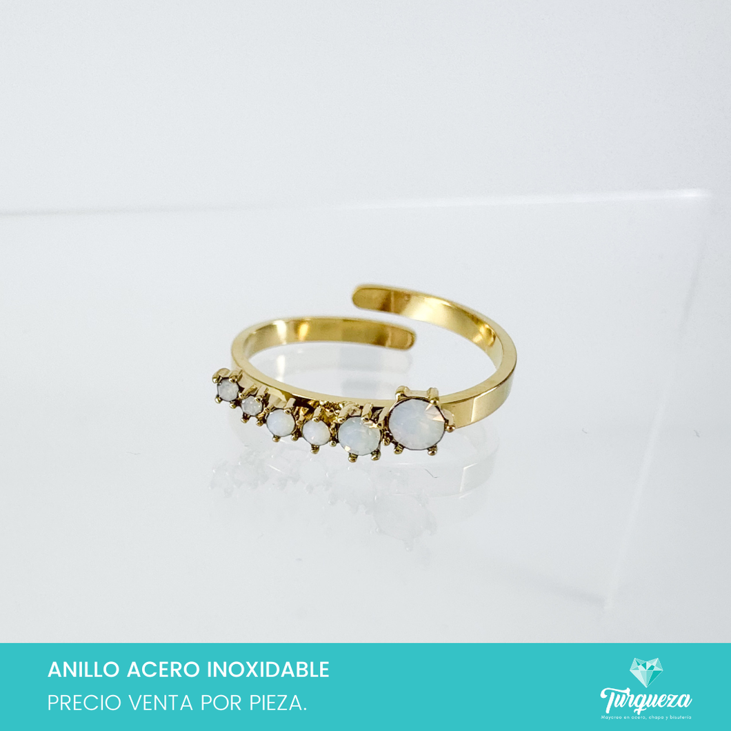 Anillo Zirconias Piedra Luna Dorado Acero Inoxidable
