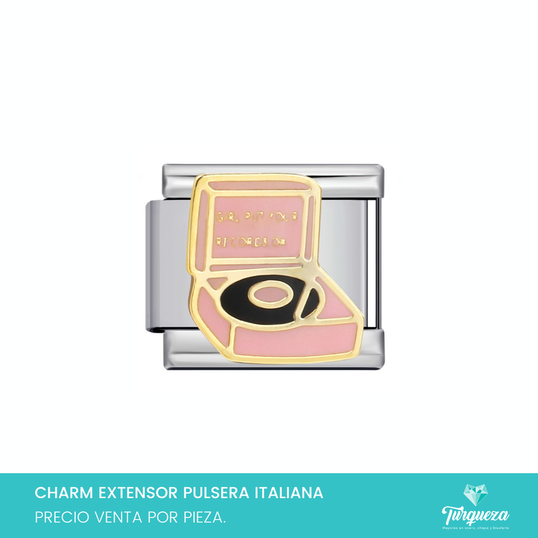 Dije Charm Toca Discos para Pulsera Tipo Italiana Acero Inoxidable