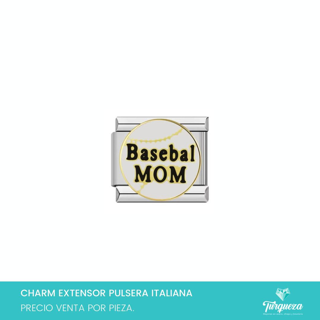 Dije Charm Basebal Mom para Pulsera Tipo Italiana Plateado Acero Inoxidable