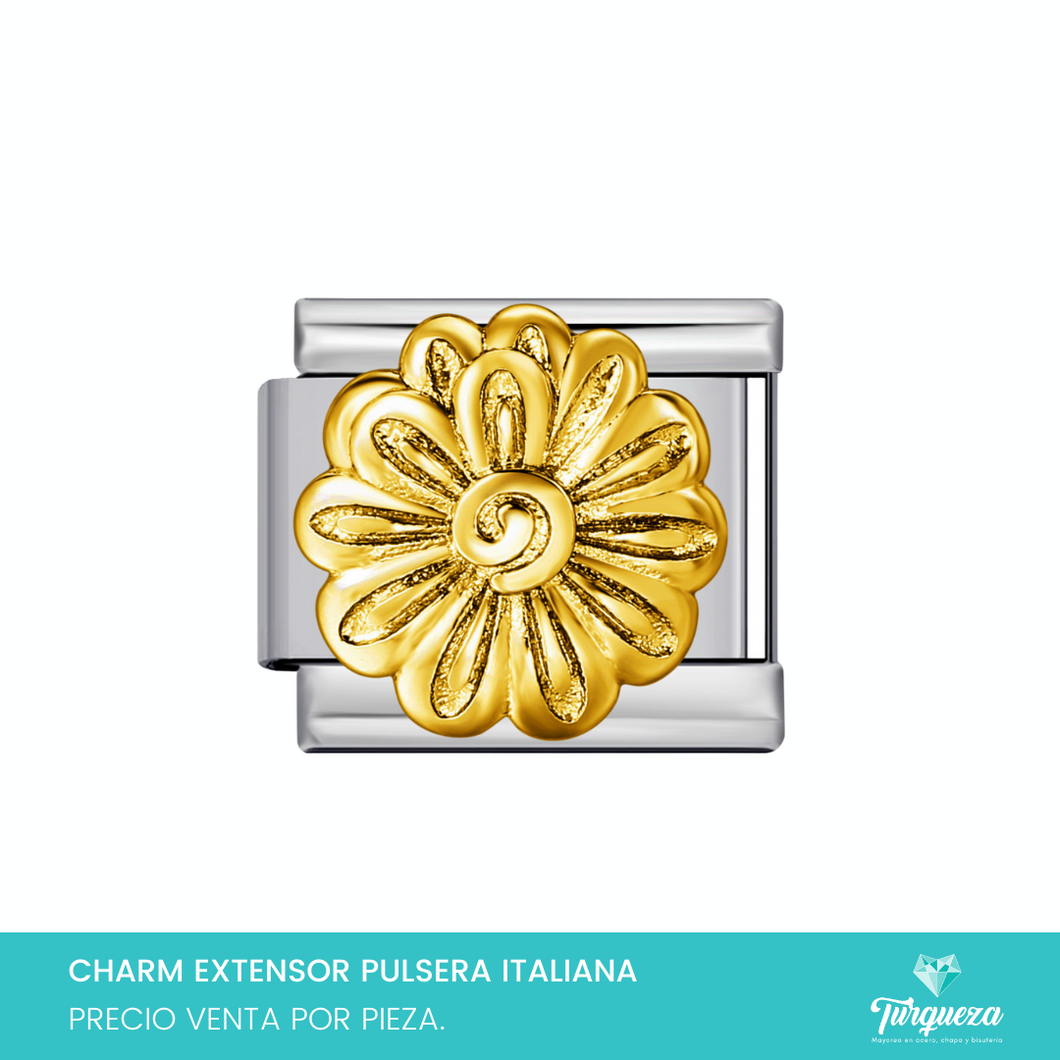 Dije Charm Girasol Plateado para Pulsera Tipo Italiana Acero Inoxidable