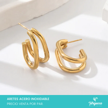 Load image into Gallery viewer, Arete Oval Doble 2.5cm Dorada Acero Inoxidable
