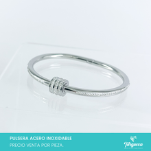 Load image into Gallery viewer, Brazalete Rueda Zirconias Plateado Acero Inoxidable
