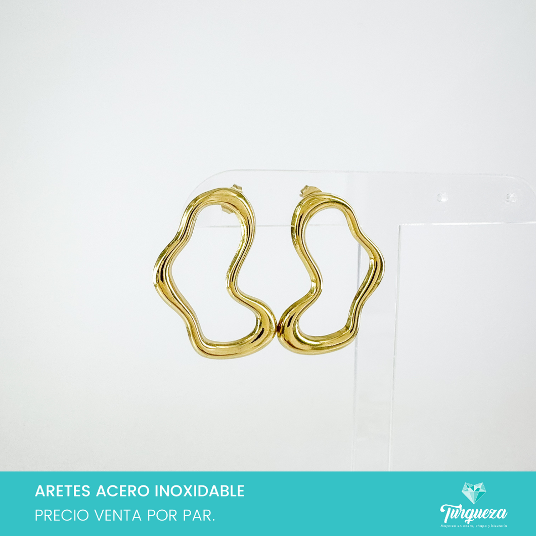 Arete Curly Oval 3cm Dorado Acero Inoxidable