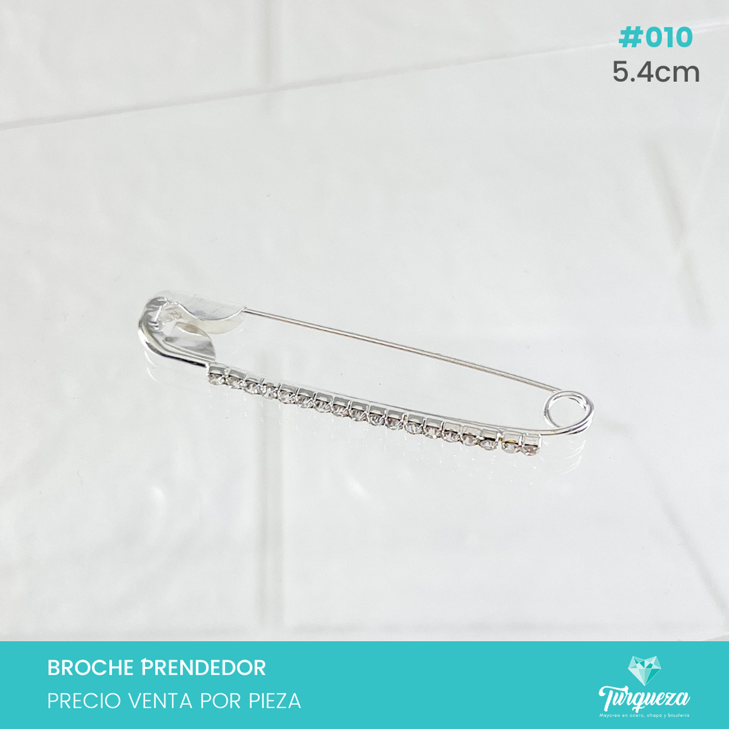 Broche Prendedor Plateado con Zirconias (5.4cm) #010
