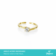 Cargar imagen en el visor de la galería, Anillo Zirconia Dorado Acero Inoxidable
