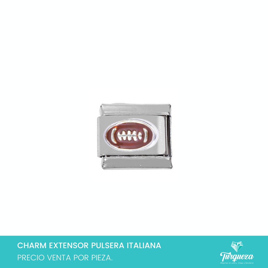 Dije Charm Balon Futbol Americano para Pulsera Tipo Italiana Plateado Acero Inoxidable