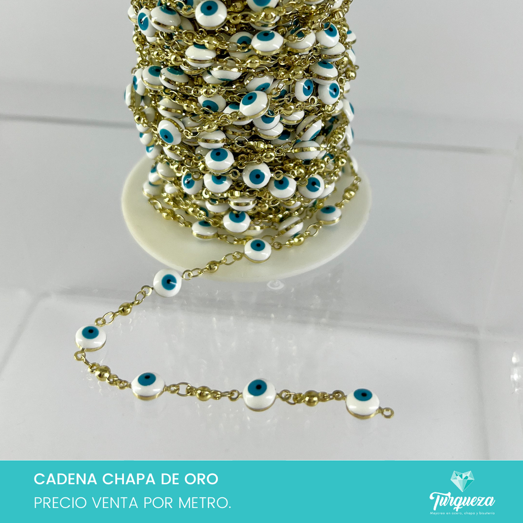 Cadena Ojo Turc o Blanco con Azul (Venta por metro) Chapa de oro