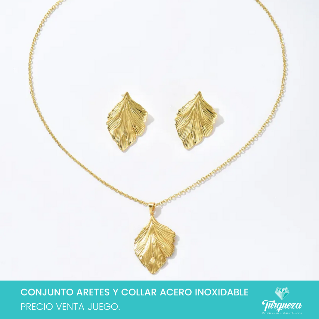 Conjunto Chunky Hojas Dorado Acero Inoxidable
