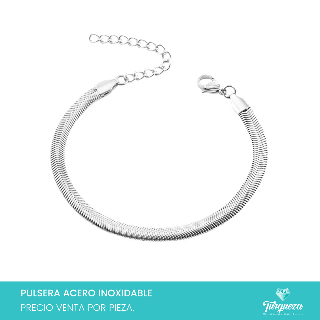 Pulsera Planchada Plateada (18cm-4mm) Acero Inoxidable