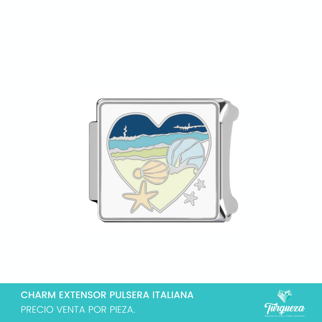 Dije Charm Concha para Pulsera Tipo Italiana Plateado Acero Inoxidable