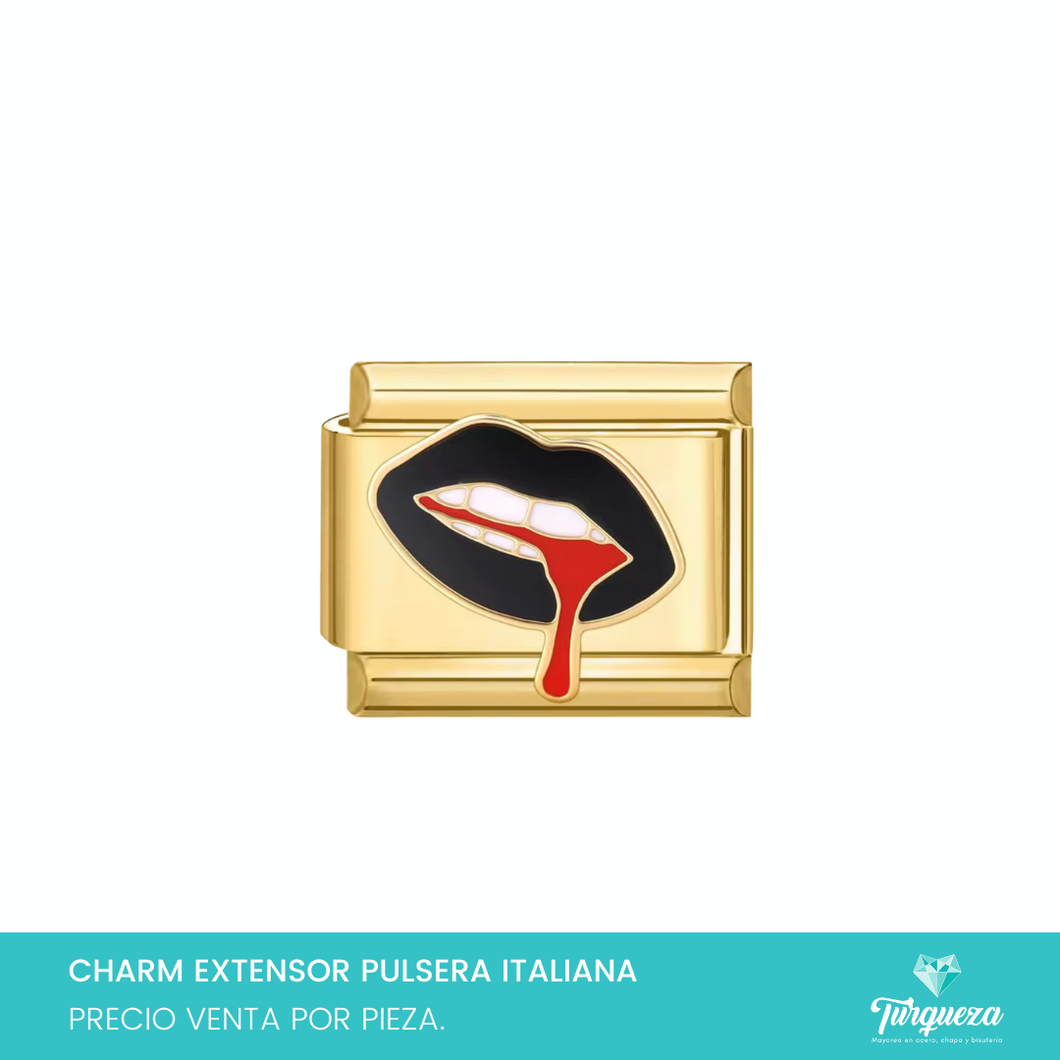 Dije Charm Labios para Pulsera Tipo Italiana Dorada Acero Inoxidable