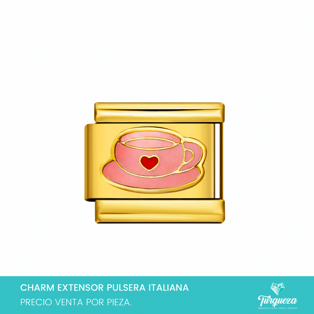 Dije Charm Tasa para Pulsera Tipo Italiana Dorado Acero Inoxidable