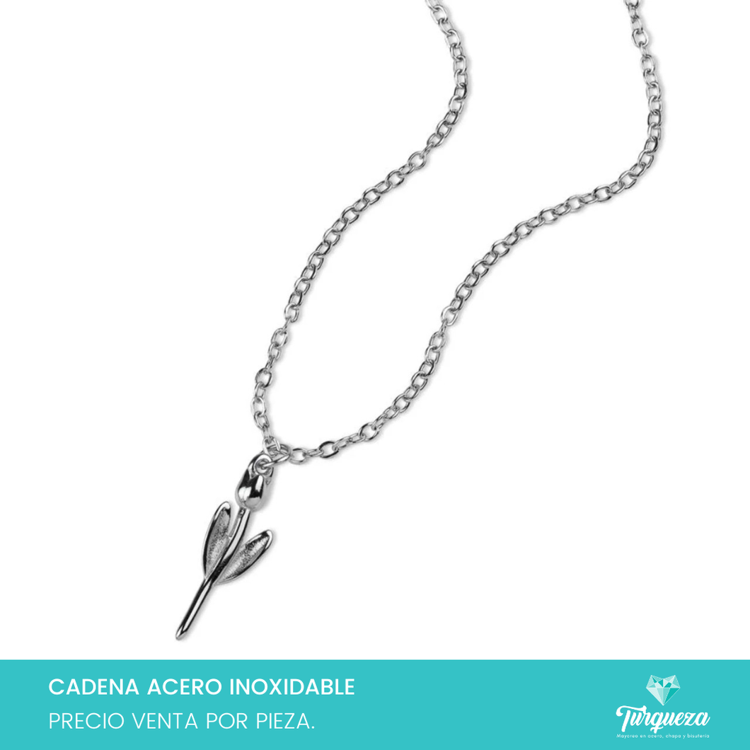 Collar Flor Plateado Acero Inoxidable