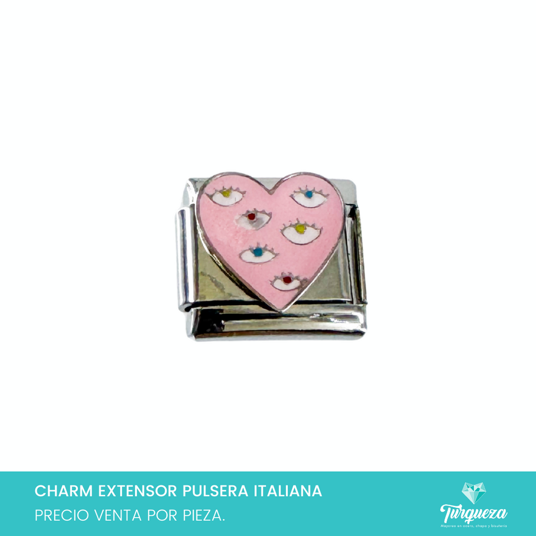 Dije Charm Corazon Ojos para Pulsera Tipo Italiana Plateado Acero Inoxidable