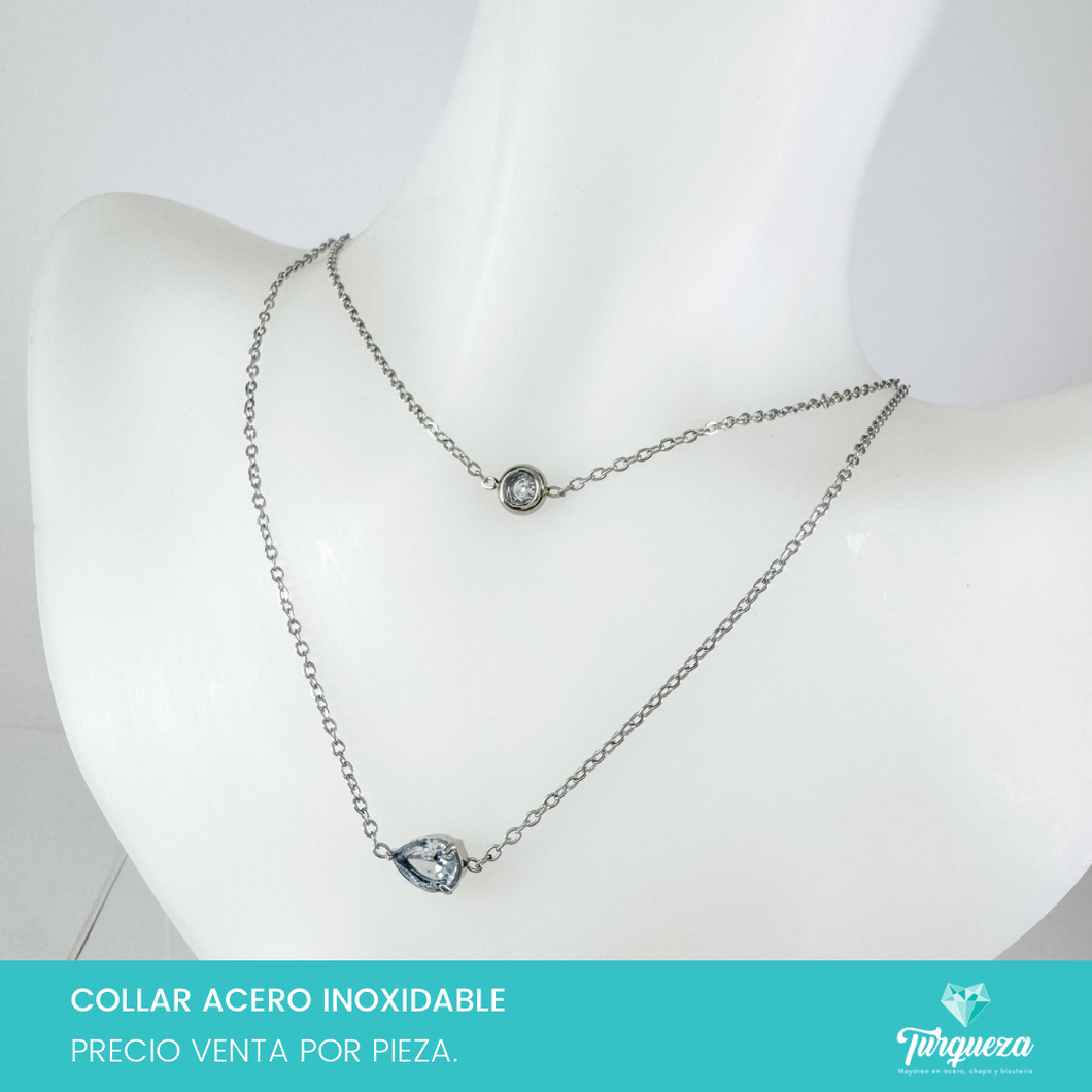 Collar Doble zirconia Acero Inoxidable
