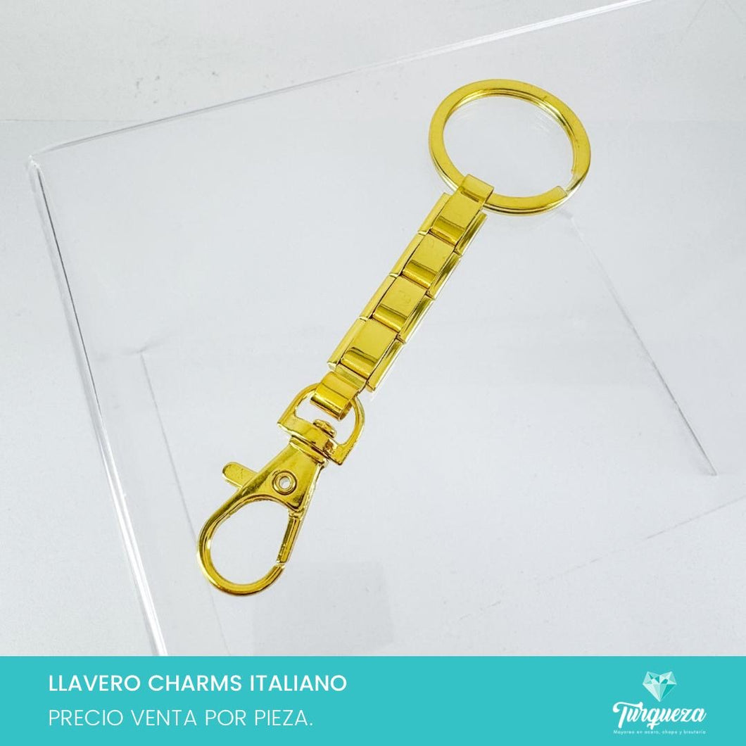 Llavero Tipo Charm Italiano Dorado Acero Inoxidable