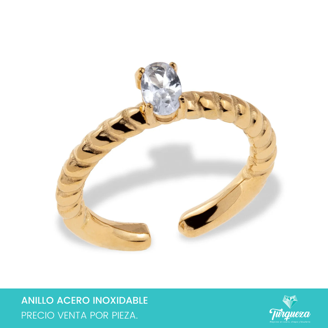 Anillo Torcido con Zirconia Oval Dorado Acero Inoxidable