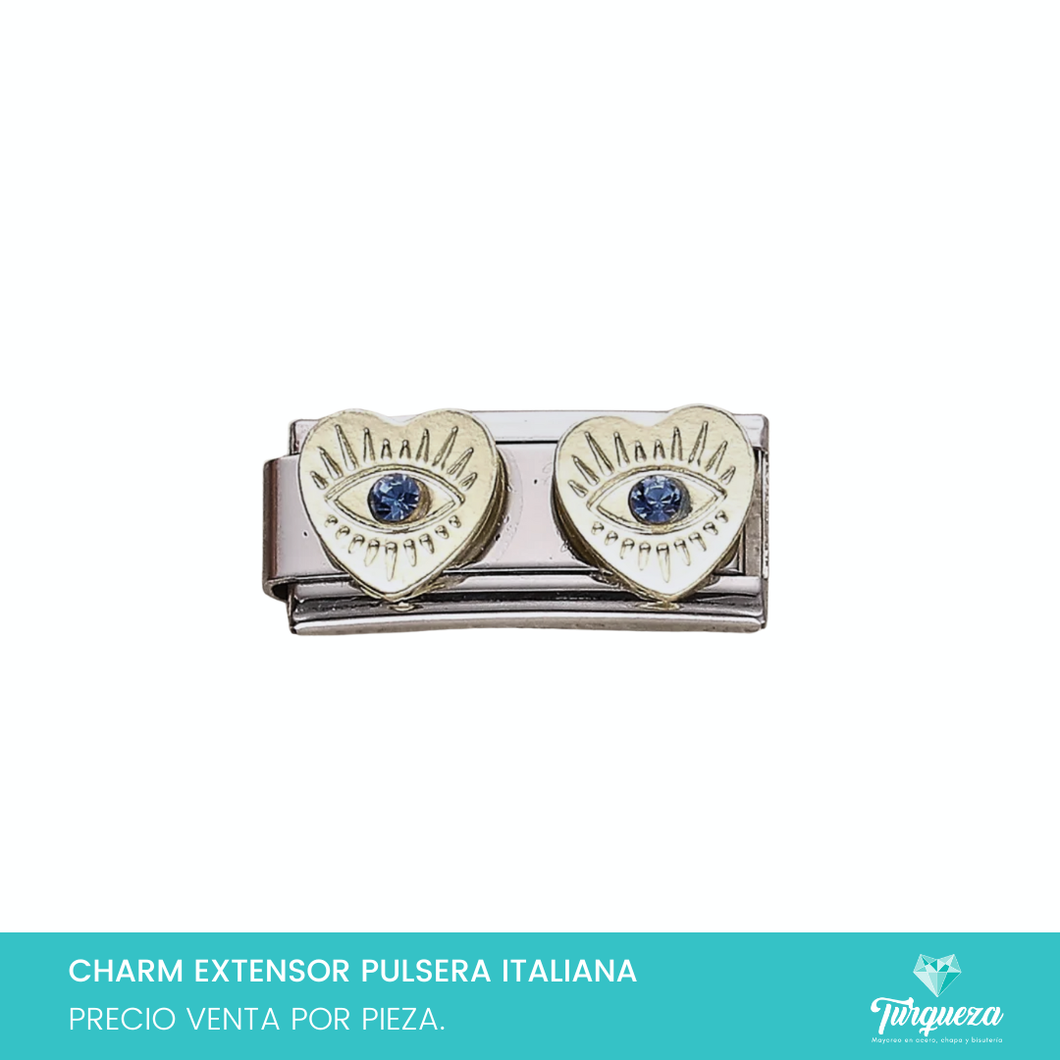 Dije Charm Doble Corazones para Pulsera Tipo Italiana Plateado Acero Inoxidable