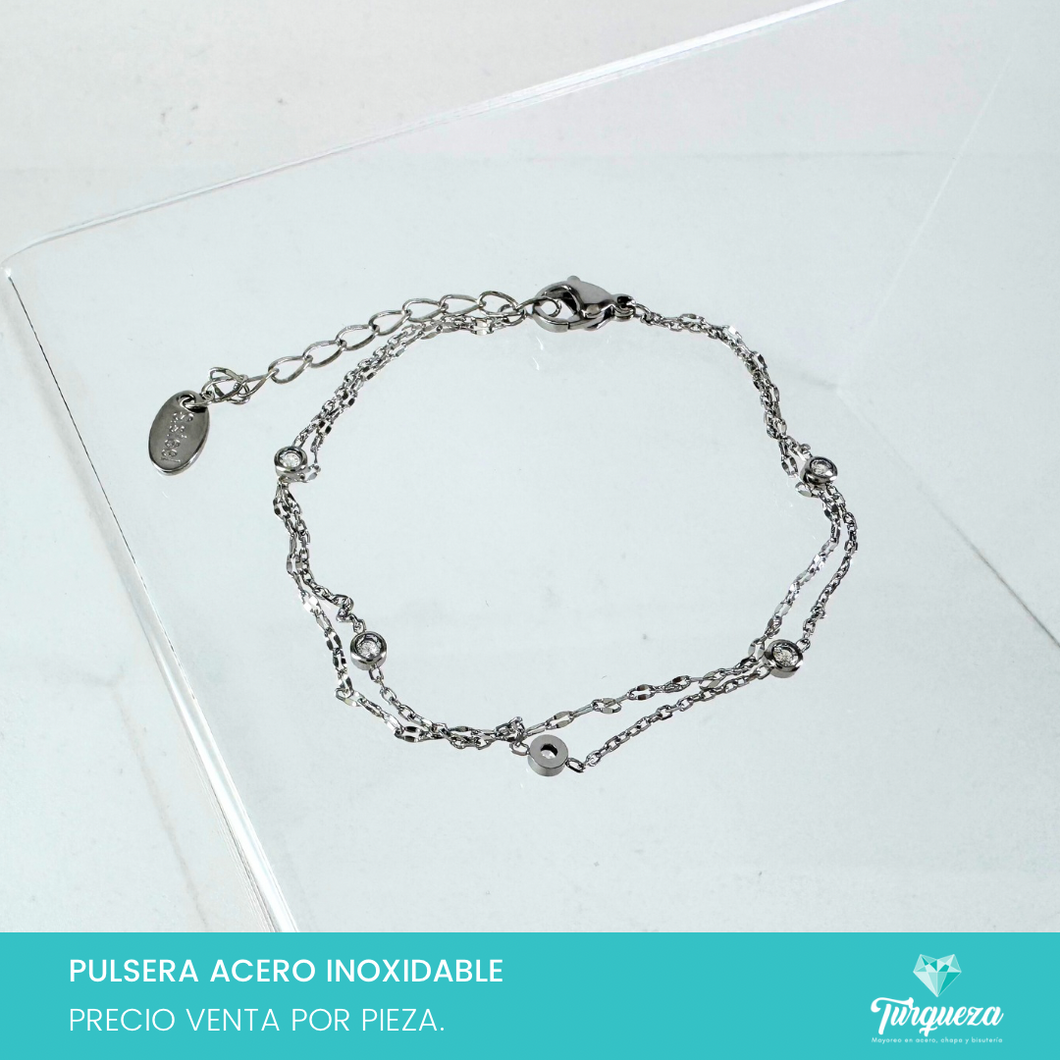 Pulsera Zirconias Plateado Acero Inoxidable
