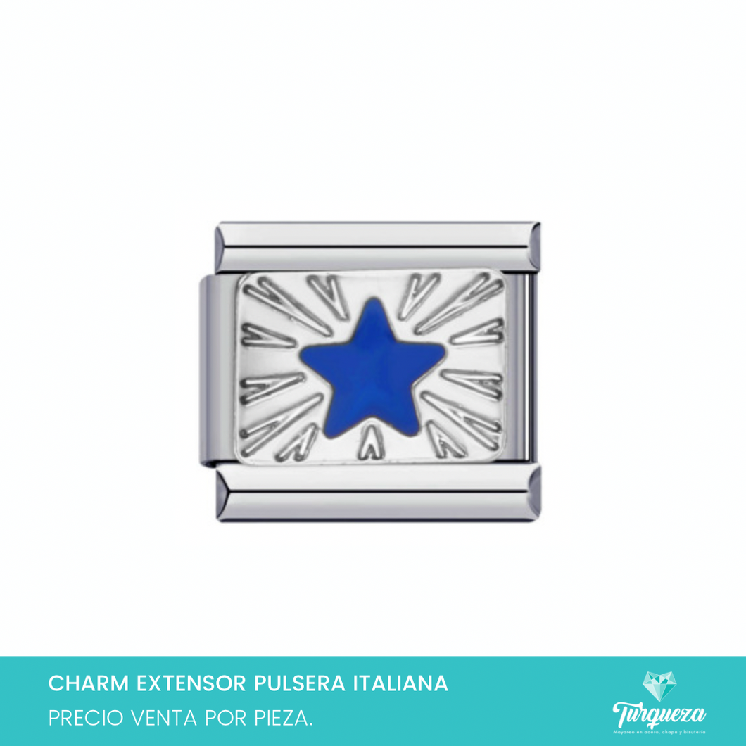 Dije Charm Estrella Destello para Pulsera Tipo Italiana Plateado Acero Inoxidable