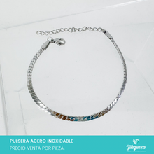 Cargar imagen en el visor de la galería, Pulsera Cubana Planchada Plateada (19cm-3mm) Acero Inoxidable
