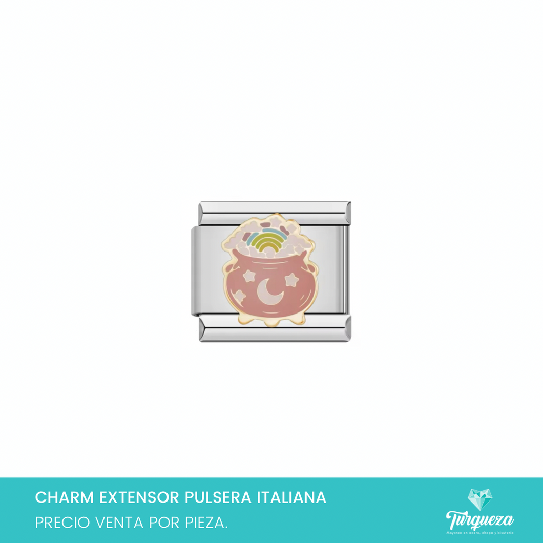 Dije Charm Caldero Magia  para Pulsera Tipo Italiana Plateado Acero Inoxidable