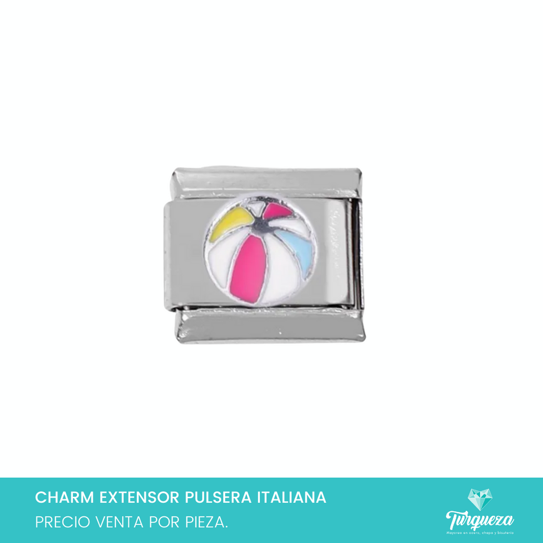 Dije Charm Pelota Playa para Pulsera Tipo Italiana Plateado Acero Inoxidable