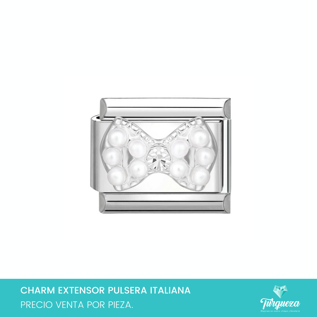 Dije Charm Moño Plateado para Pulsera Tipo Italiana Acero Inoxidable