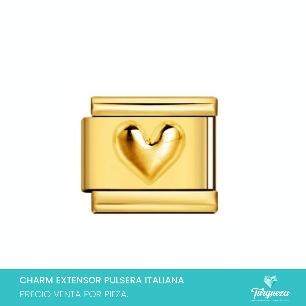 Dije Charm Corazon para Pulsera Tipo Italiana Dorado Acero Inoxidable