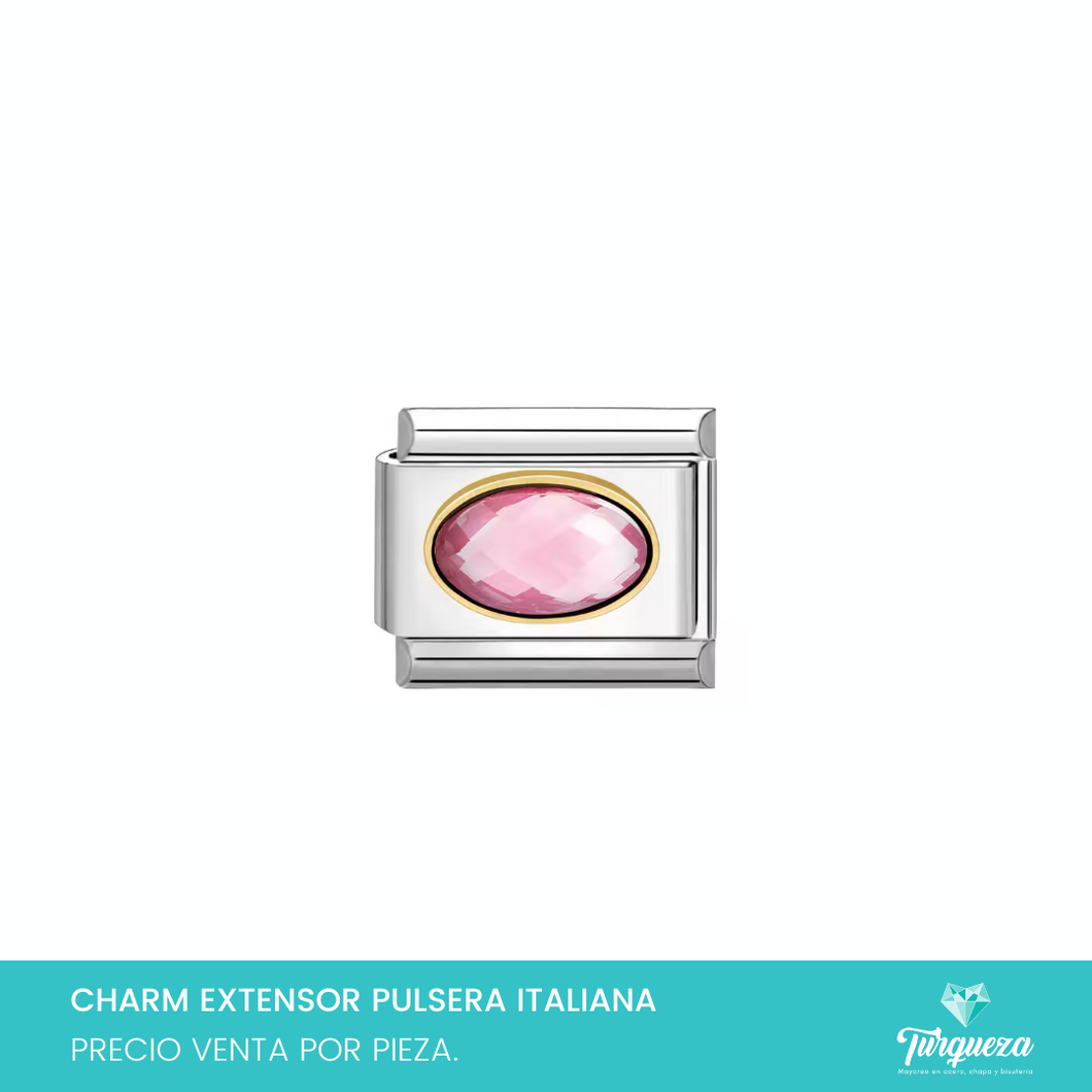 Dije Charm Piedra Rosa para Pulsera Tipo Italiana Plateado Acero Inoxidable