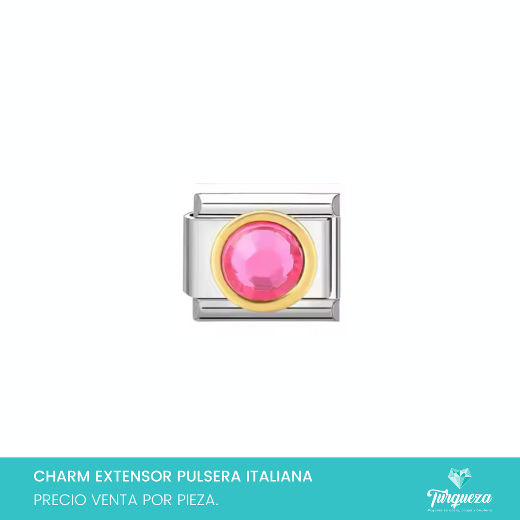 Dije Charm Piedra Rosa para Pulsera Tipo Italiana Plateado Acero Inoxidable