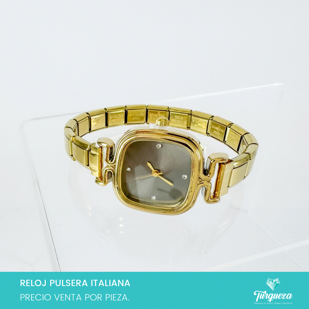 Reloj Gris Obscuro Pulsera Tipo Italiana (Caratula + 14 charms) Acero Inoxidable