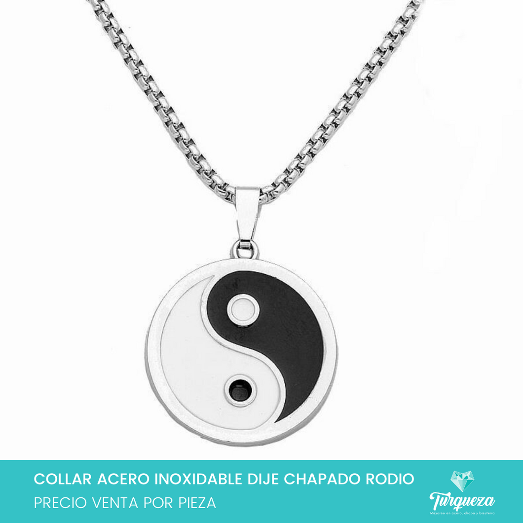 Collar Yin Yang Acero Inoxidable Dije Chapeado Rodio