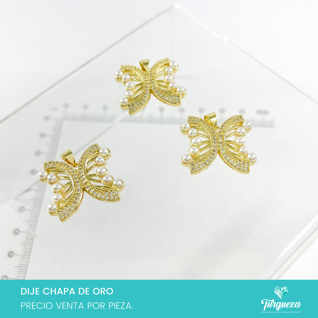 Dije Mariposa con Zirconias Chapa de Oro