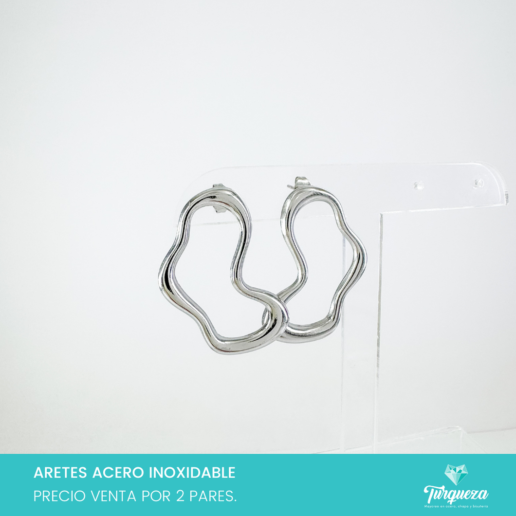 Arete Curly Oval 3cm Plateado Acero Inoxidable