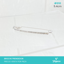 Cargar imagen en el visor de la galería, Broche Prendedor Plateado con Zirconias (5.4cm) #010
