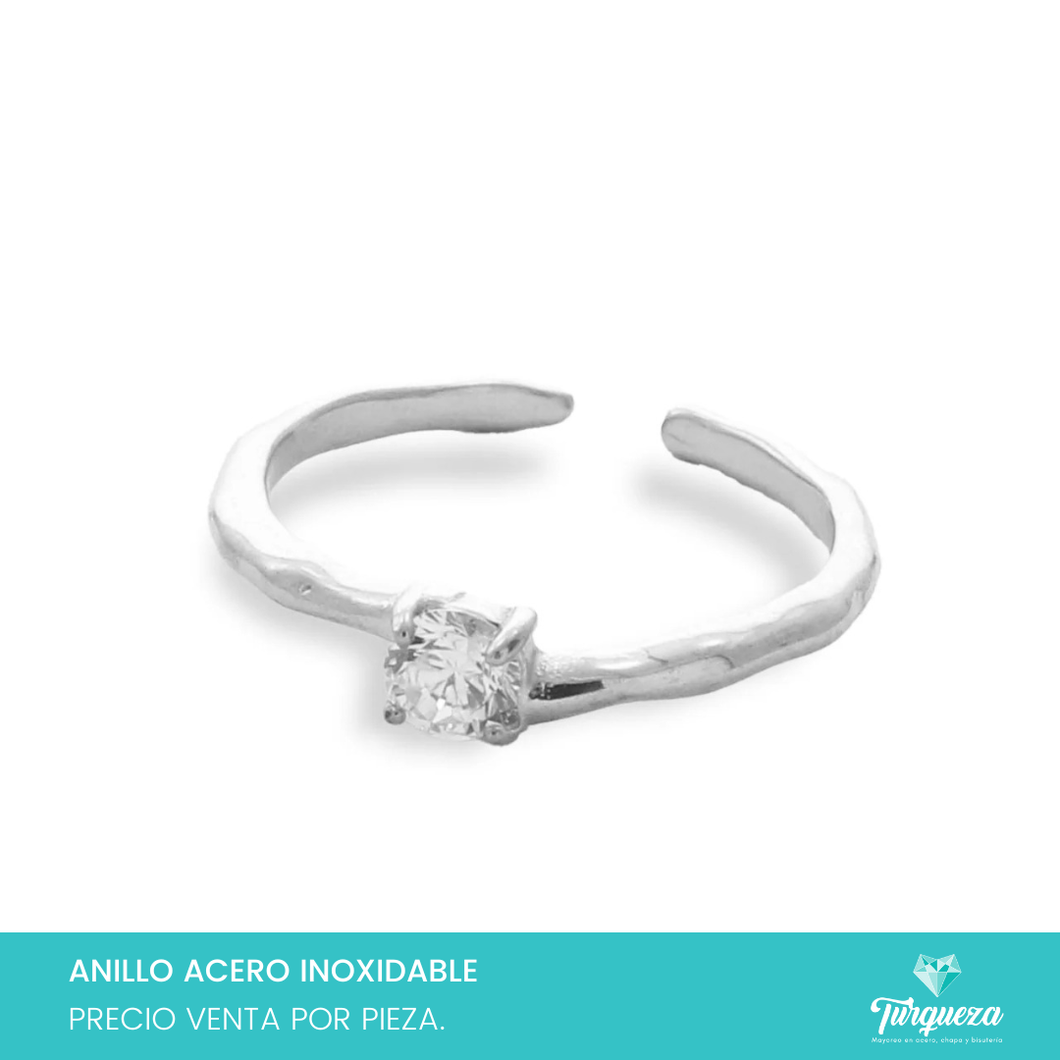 Anillo Zirconia Rectangular Plateado Acero Inoxidable